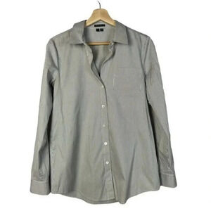 Theory Gray & White Stripe Button Down Dress Shirt M